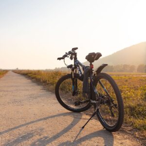 Bike upright on trail