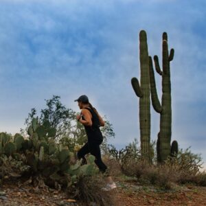 Woman hiking in desert