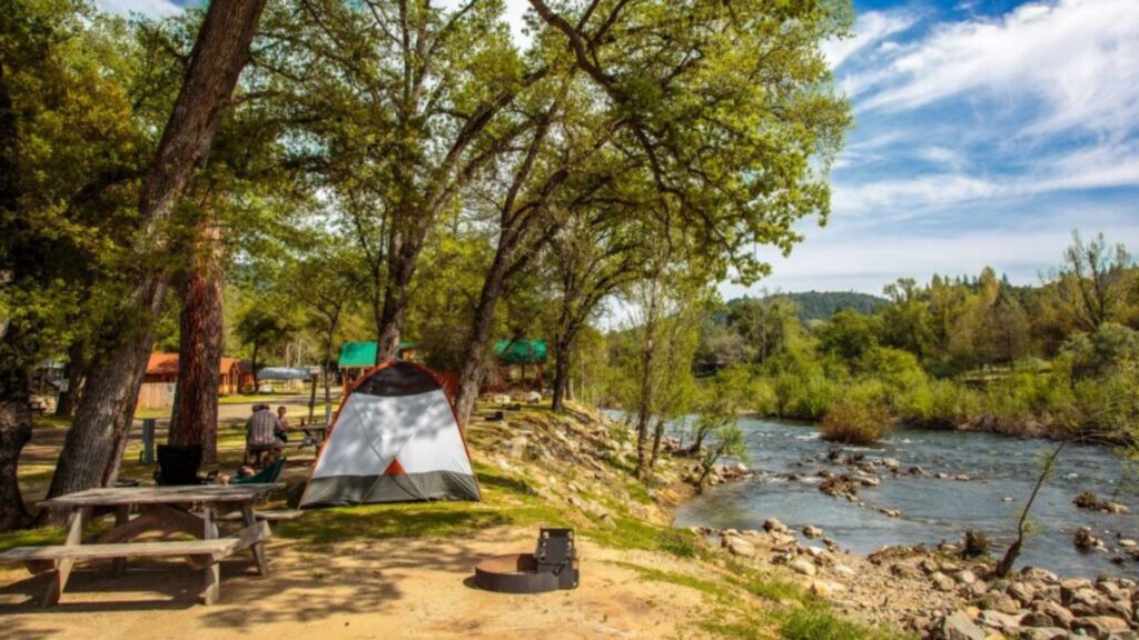 campsite next a a river