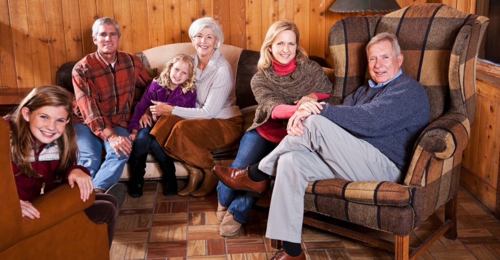 A family enjoying their cabin stay