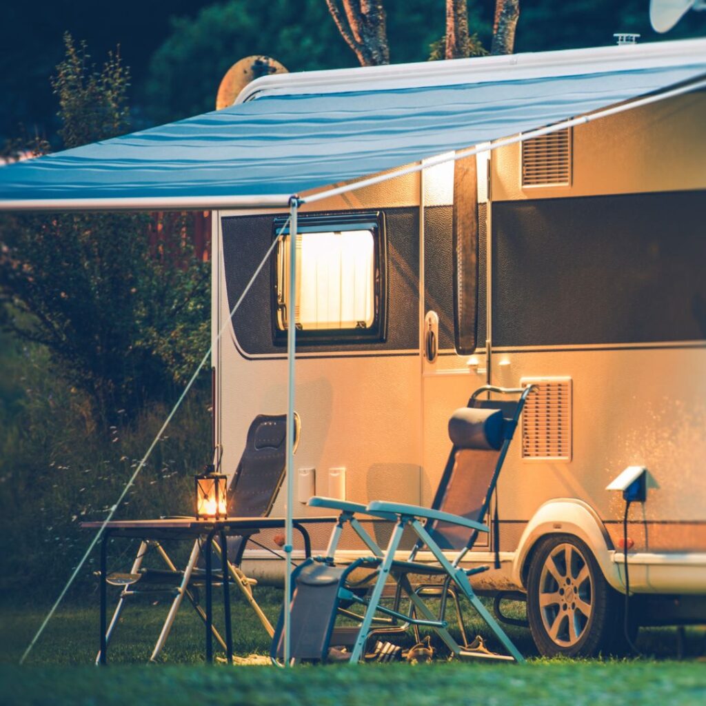outdoor seating area connected to RV
