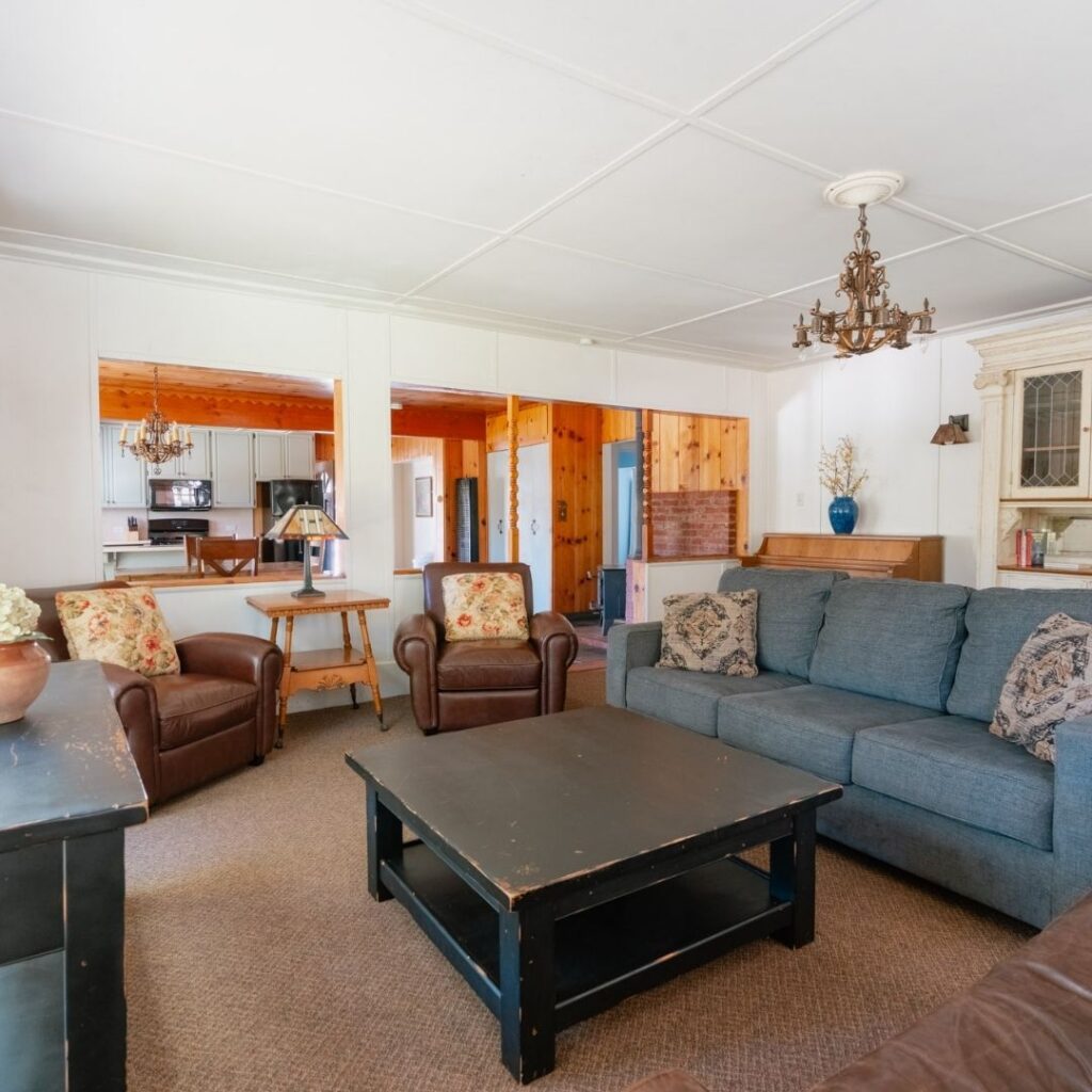 cabin with a large communal living space