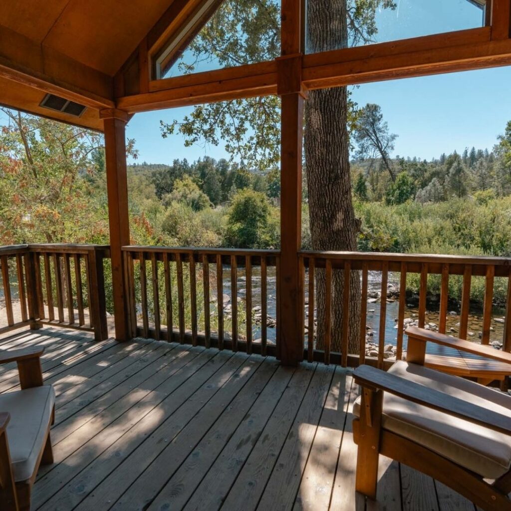 view of the river from a cabin patio