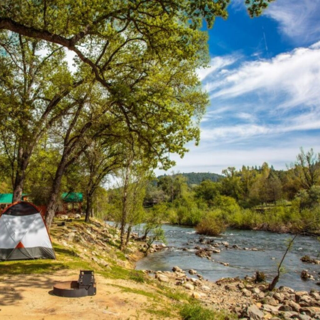 campers along a river