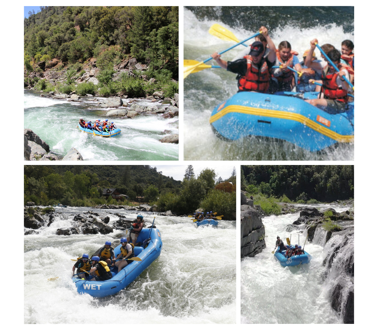 White water rafting near coloma resorts- collage image