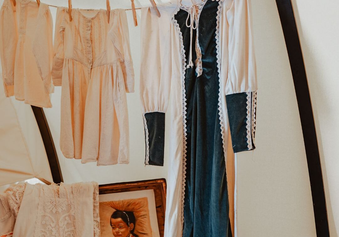 vintage clothing hung up on clothing line